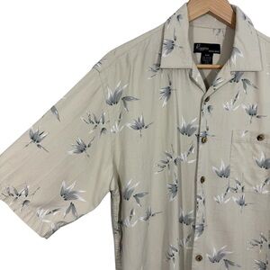 Riggins 100% Silk Tropical Shirt Mens M Cream Floral Short Sleeve Button Up VGUC